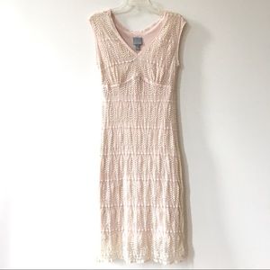 Vintage Y2K Cottagecore Victorian Lace Flapper V-Neck Empire Midi Dress - Sz.6